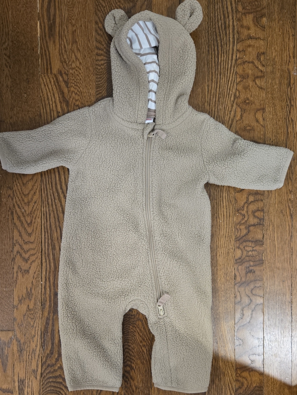 Hanna Andersson Beige Teddy Fleece Bear Hood One-Piece